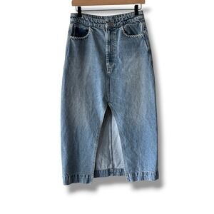 Sea New York Marion Mended Denim Midi Skirt Size 4 Slit Y2K 90s Boho Cottagecore